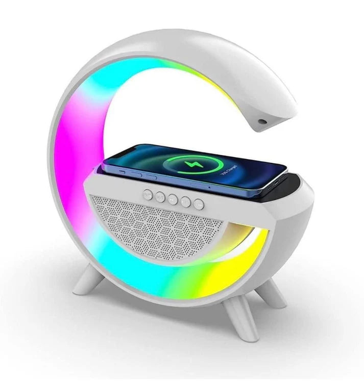 3-in-1 RGB LED Wireless Charging Speaker β Music Sync Ambient Light + Fast Qi Charger + Bluetooth Stereo Sound | Modern Bedside Lamp