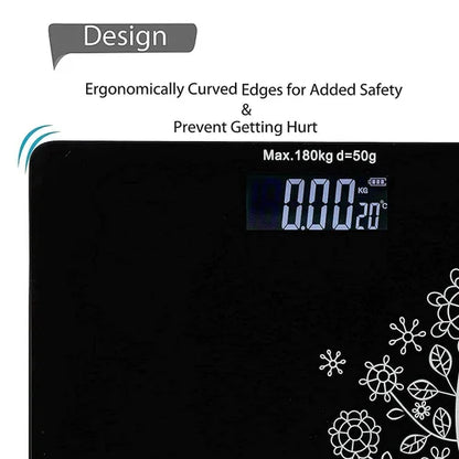 MCP Floral Digital Bathroom Weighing Scale for Body Weight, LCD Display, Thick Tempered Glass